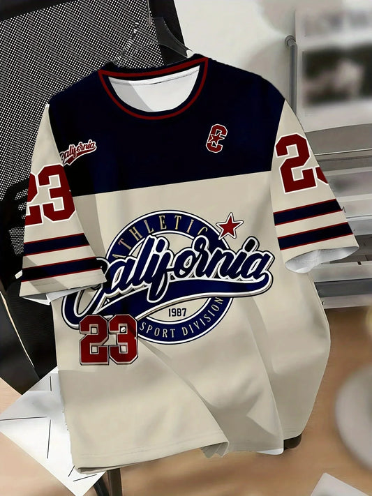 Men's Vintage California Sports League Graphic T-Shirt - Retro Athletic Tee with, Navy Blue & Red Accents - Lightweight Crewneck