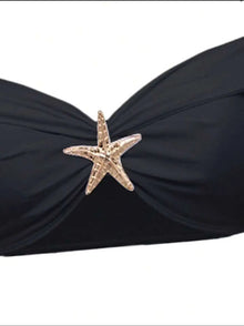 Women's Sexy Bikini Set Beachwear Metallic Starfish Bikini Folds Long Skirts Three Piece Sets Hot Girl Vacation Style Swimsuit