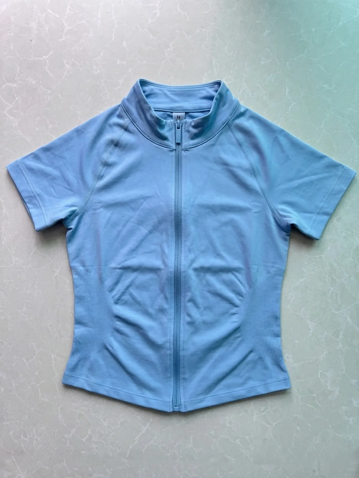 Women Short Sleeve Zippy Top Raglan Cap Sleeve Shirt