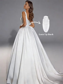 Customized Elegant A-line Simple Satin Wedding Dresses for Bride Sleeveless Bridal Dress Square Collar Bride Gown Robe De Mairee
