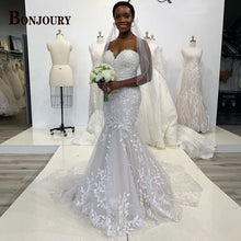 BONJOURY Simple V-neckline Wedding Dress for Woman Bride Satin Pockets Chapel Train Button Vestido De Casamento Drop Shipping