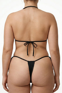 Plus Size Halter Bikini Set Black Ribbed Two Piece Swimsuit