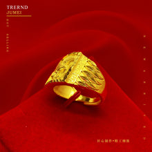 24K Gold Eagle Open Men's Ring, AU999 Pure Gold - Roc Wings Index Ring, Feather Micro-Carving + Rotatable Eagle Head