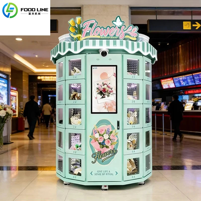 Customize Supplier Factory 30-grid Flower Cabinet Outdoor Fresh Floral Flower Bouquet Vending Machine with 32-inch Touch Screen