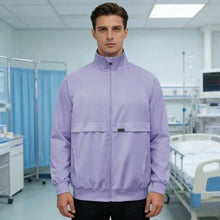 Surgical gown jacket, long sleeved jacket, stand up collar with multiple pockets, medical brush gloves, nurse work clothes