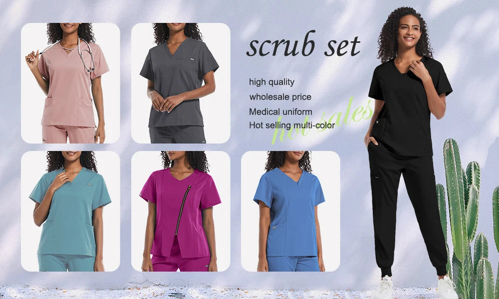Medical Scrub Joggers Sets Fashion Nurse Uniform Women Men Beauty Salon Healthcare Pharmacy Nursing Scrub Top+pants Suit Uniform