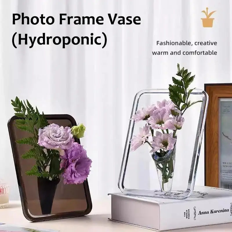 Frame Flower Vase - Clear Acrylic Vase For Flowers, Modern Art Vases For Home Decor, Decorative Vases For Desktops Bookshelf