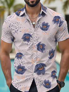 2026 Summer New Style Men's Short-Sleeved Shirt with 3D Flower Pattern Print Street Casual Fashion Comfortable and Soft