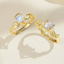 Romantic Angel and Demon Wings Couple Rings For Women Goth Fashion Moonstone Adjustable Opening Finger Men's Ring Party Jewelry