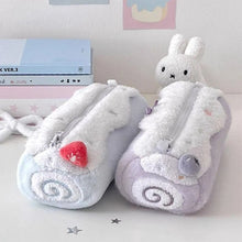 Trousse à crayons en peluche style coréen crème Swiss Roll, trousse de rangement de bureau pour étudiants, pochette à stylos, trousse de maquillage mignonne pour fille