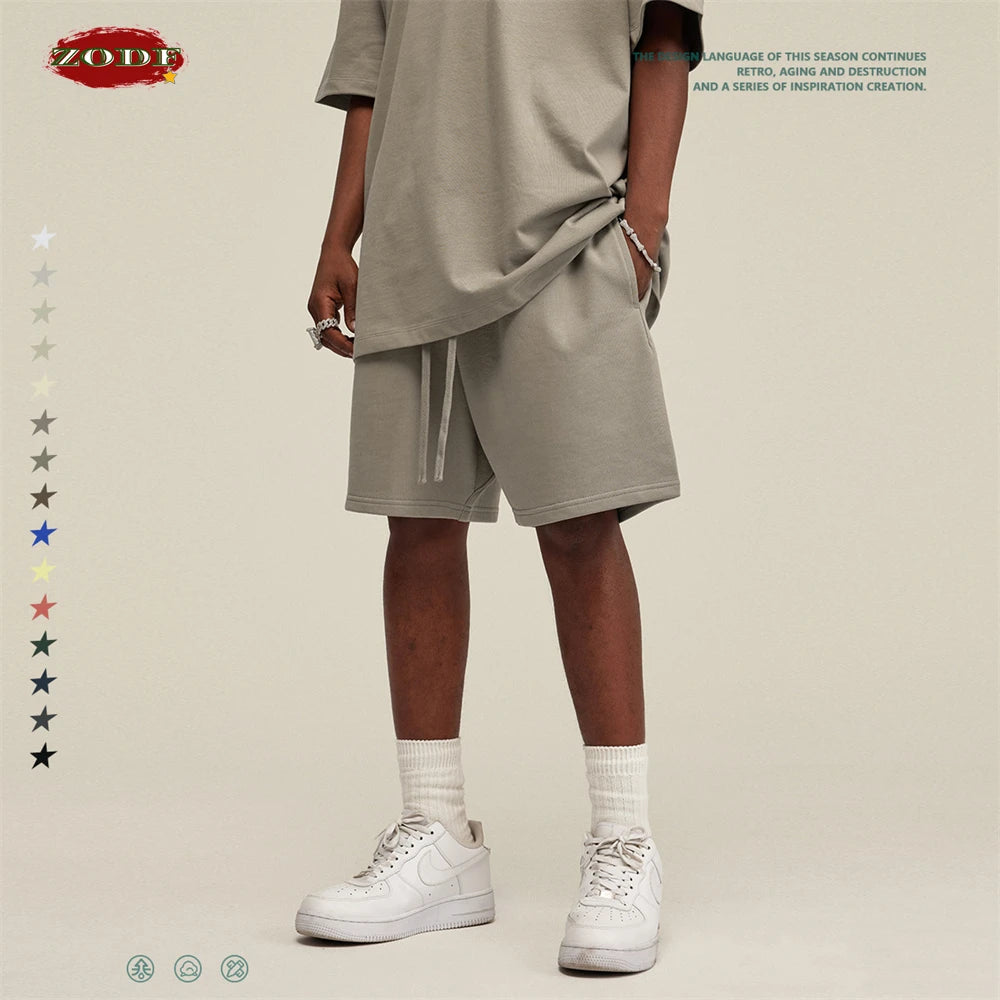 ZODF 2025 Summer Men Heavy Weight 425gsm Cotton Shorts Unisex Women Loose High Street Comfortable Solid Pants Streetwears HY0495