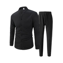 Chemise gaufrée pour homme, chemise tendance à col montant boutonné et pantalon, ensemble 1 ou 2 pièces, confortable, respirant et décontracté