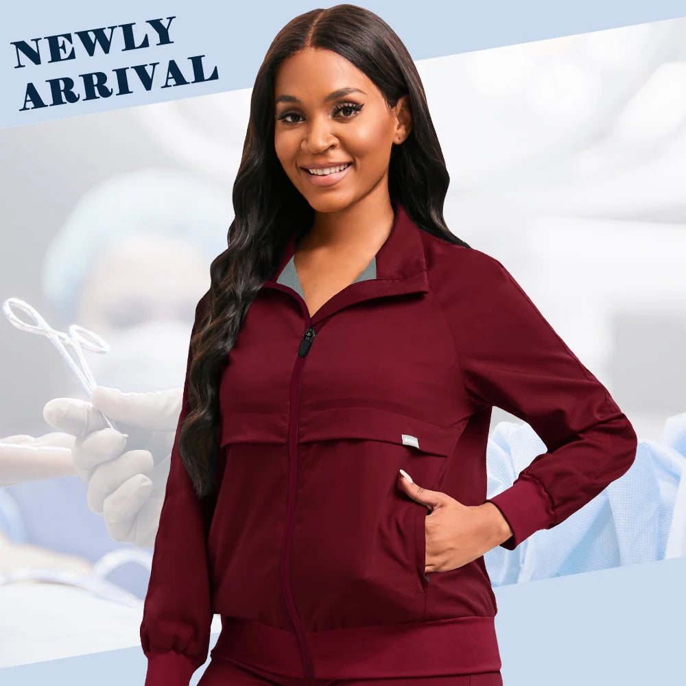 Long Sleeves Clinical Workwear Scrubs Jacket Nurse Outfit Doctor Coat Hospital Nursing Staff Uniforms Autumn Winter Work Clothes