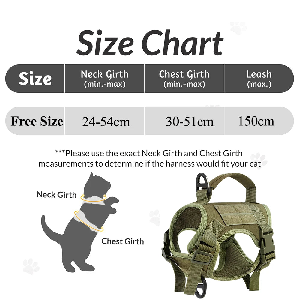 Tactical Cat Harness Vest Escape Proof Adjustable Military Cat Vest With Handle For Outdoor Walking Training
