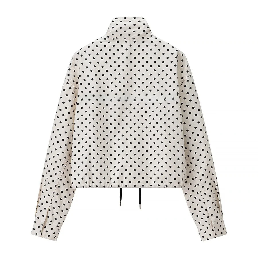 Fashionable Polka Dot Outerwear And Shorts Set Women's Autumn New Arrival Versatile Checkered Print Long Sleeve Polyester Fiber