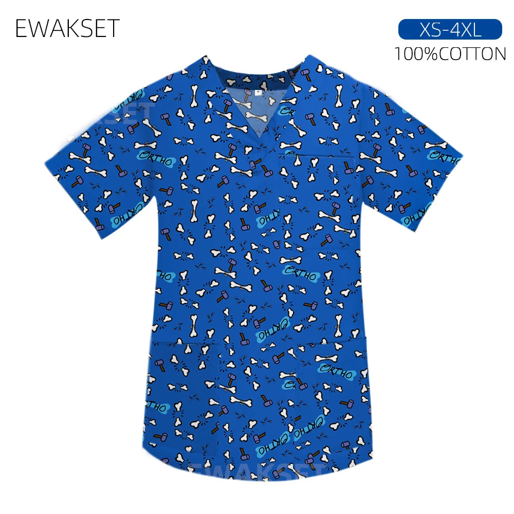 Women men Cartoon X-ray Surgical Tops pure Cotton Short Sleeve Medical Uniform Hospital Clinic Scrubs Blouse orthopedics Clothes