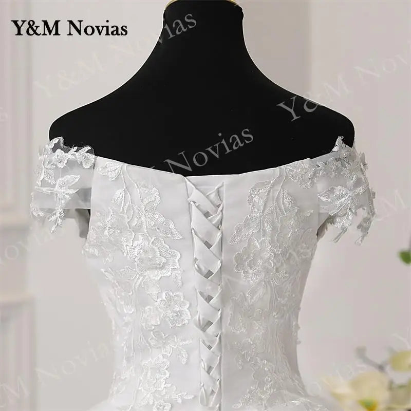 Y&M Novias Off Shoulder Plus Size Vestido De Noiva 2026 New Wedding Dress Train or Floor Customized large Bridal Tulle Mariage