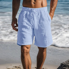 Men Cotton Linen Shorts Summer Lightweight Breathable Casual Beach Style Shorts Basic Solid Color Sweatpants Elastic Waist