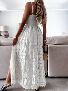 Summer Women Lace Playsuit Dress Sleeveless V Neck Hollow Out Irregular Midi Dress Sexy Elegant Casual Bohemian Dresses