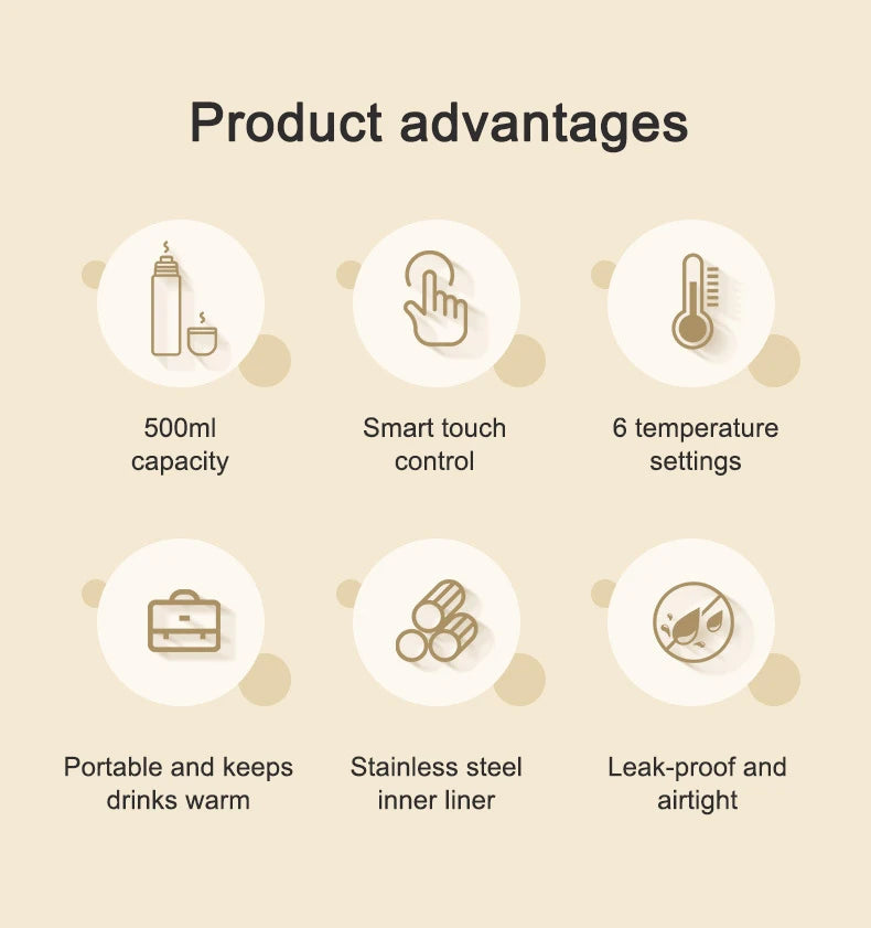 12V/24V/110V/220V Temperature Control Electric Kettle Car Travel Insulation Heating Cup 500ml Hot Water Boiler Coffee Tea Bottle