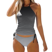 Women Gradient Ruched Split Swimsuit 2024 New Lace Up Backless Tankinis Set Summer Brazilian Bikini Set New Beach Bathing Suit