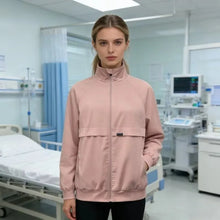 Surgical gown jacket, long sleeved jacket, stand up collar with multiple pockets, medical brush gloves, nurse work clothes