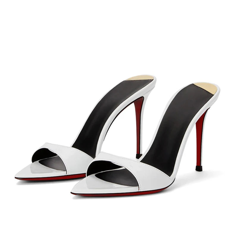 New Super Hot White Pointed High Heels with Thin Heels Half Slippers, Women's Summer Open toed Sandals