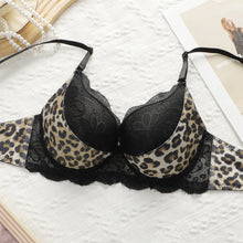 Viomisha Women's Sexy Lace Bra With Leopard Print Push Up Bras with Steel Ring Underwire Everyday Underwear