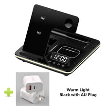 5 in 1 Warm Light Wireless Charger Dock Fast Charging Station for Apple Airpods iWatch iPhone 12 13 14 15 16 17 with Alarm clock
