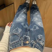 Kawaii Women Hello Kittys Printed Jeans Y2K Girls Cartoon Denim Pant Fashion High Waist Wide Leg Pant Teenager Casual Trousers