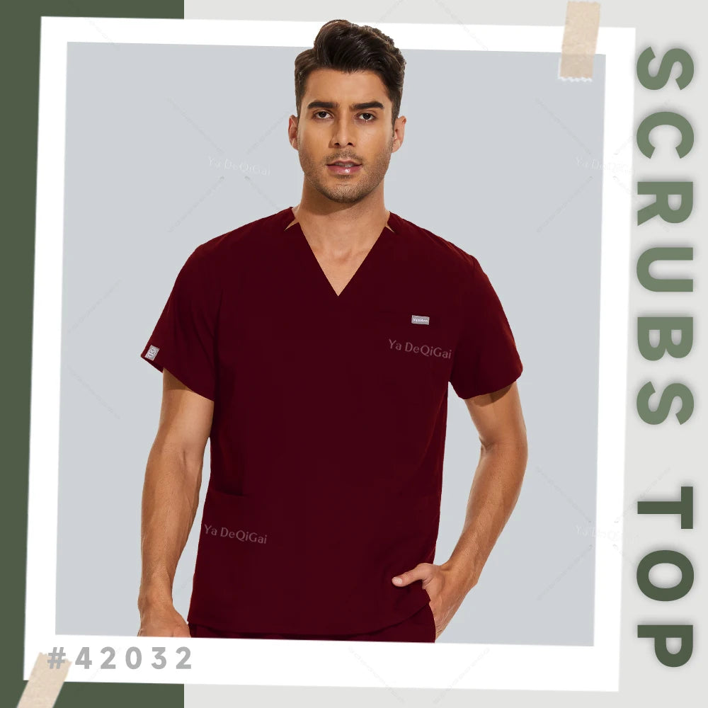 2XL Clinical Workwear Men Scrubs Tops Medical Uniforms Nursing Work Shirts Classic V-Neck Clinical Scrub Top Short Sleeve Blouse