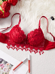 Daily Knitted Bra for Women Sexy Heart Lace Patchwork with Lace Trim Sexy Bras Comfortable Non-Padded Solid Women's Push up Bra