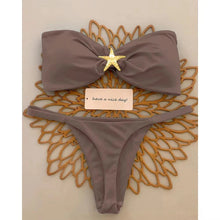 Sky Blue Starfish Thong Bikini Set Push Up Bandeau Two Piece