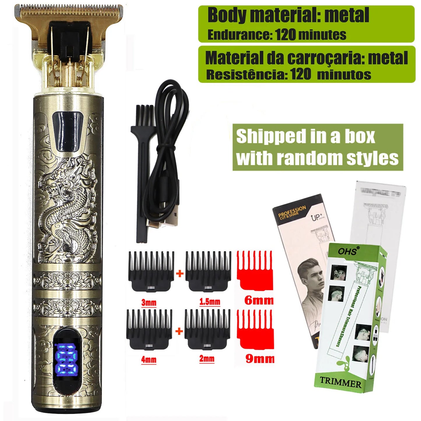 T9 Hair Clipper 0mm Barber Shaver Beard Trimmer Electric