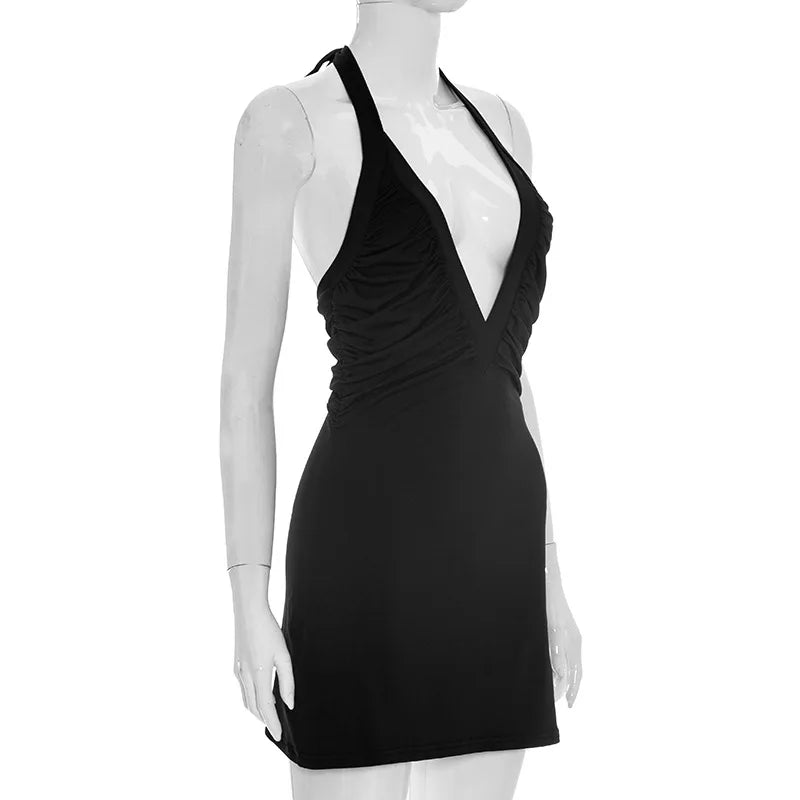 Talenza Women Summer Dress Fashion Sexy V-neck Pleated Backless New Dress Elegant Luxurious Party Vacation Women's Casual Dress