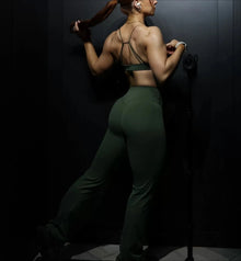 NO LOGO 2 Pieces Flared Legging Set Women Twist Front Sports vest Top Wide Leg Yoga Pants Seamless Yoga Set Tracksuits Workout