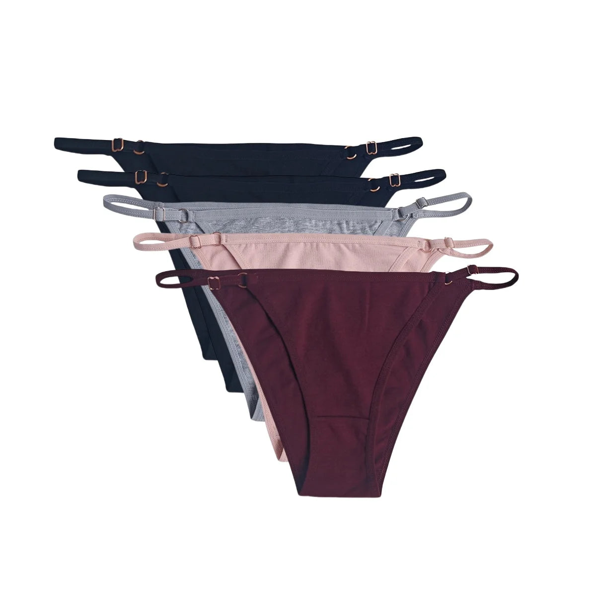 5Pcs/set Cotton Panties Women Low Waist Adjustable Metal Slider Straps Bikini Briefs Breathable No Show Ladies Daily Underwear