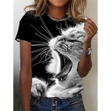 Funny Cat Pattern T Shirt For Women Cute Pet Animal 3D Tee