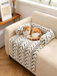 Pet Sofa Bed Mat with Side Bolsters Soft Fluffy Couch Protector Mat Anti-slip Dog Cat Bed Sleeping Cushion for Small Medium Pets