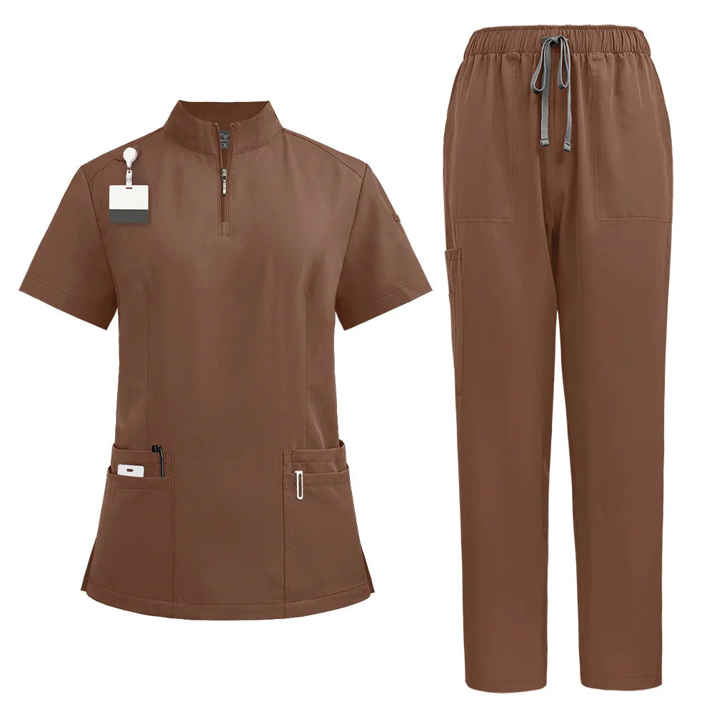 Elastic quick-dry scrub top, men's and women's surgical scrubs for doctors, beauty salon operating room scrub uniforms