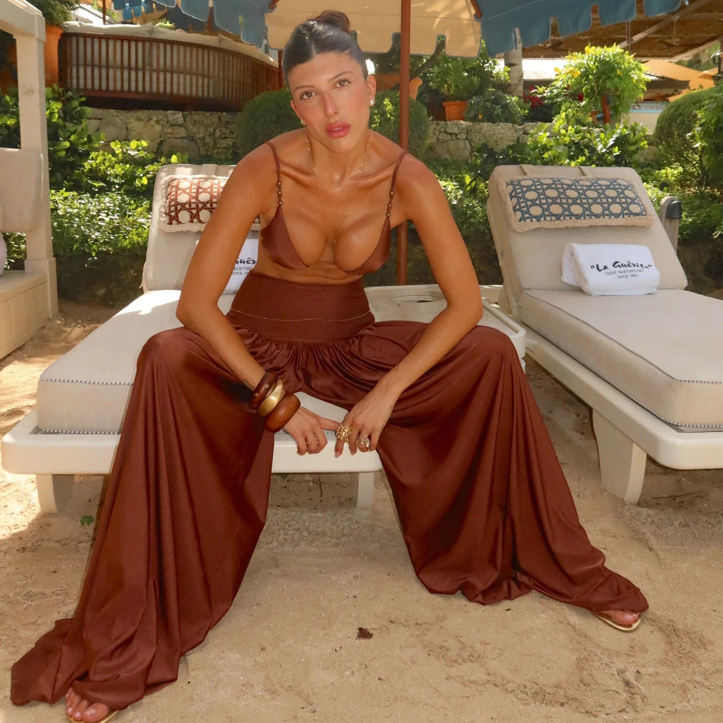 2026 Solid Three Piece Bikini Set With Mesh Pants Push Up