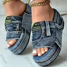 Platform Women Slippers New Summer Elegant Denim Sandals Comfortable Slip on Shoes Beach Walking Slippers Casual Slides Women