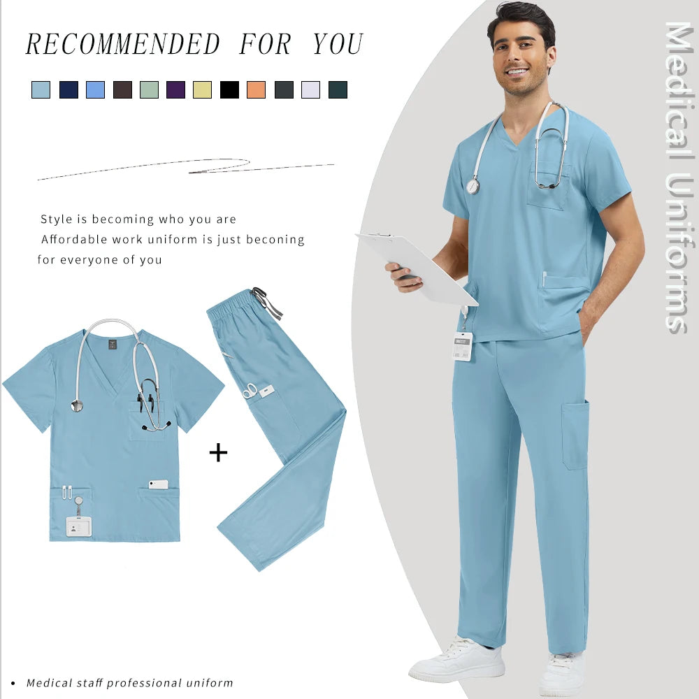 New Multi-pocket Clinical Surgical Uniforms Pockets Medical Nursing Scrubs Set Unisex Beauty Spa Workwear Dental Nurses Clothing