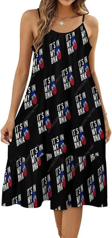 Haiti Flag Haitian Dress Women Sexy Long Suspender Dresses Halter Flared Dresses Casual Midi Dress