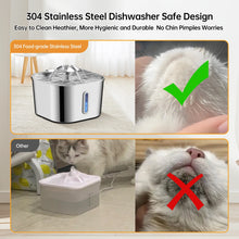 2.2L/74OZ Automatic Cat Fountain Stainless Steel Pet Water Dispenser Silent Water Pump Circulation Filtering Visual Window