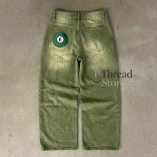 Y2K Matcha Green Baggy Denim Jeans Back Pocket 6 Billiard Ball Embroidery Loose Washed Denim Pants Unisex Streetwear Trousers