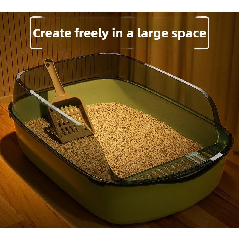 Semi Covered Cat Litter Box Plastic Anti Tracking Pet Toilet with Removable Scoop for Odor Control