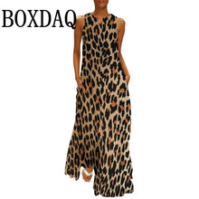 Summer Women Leopard Graphic Print Dress Fashion Elegant Casual V-Neck Sleeveless Tank Long Dresses Ladies Sexy Loose Maxi Dress