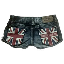 Y2K Flag Graphic Print Fashion British Style Mini Shorts Harajuku Pocket Denim Shorts Women Goth Slim Sexy Low Rise Short Pants