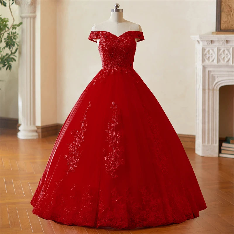 Y&M Novias Off Shoulder Plus Size Vestido De Noiva 2026 New Wedding Dress Train or Floor Customized large Bridal Tulle Mariage